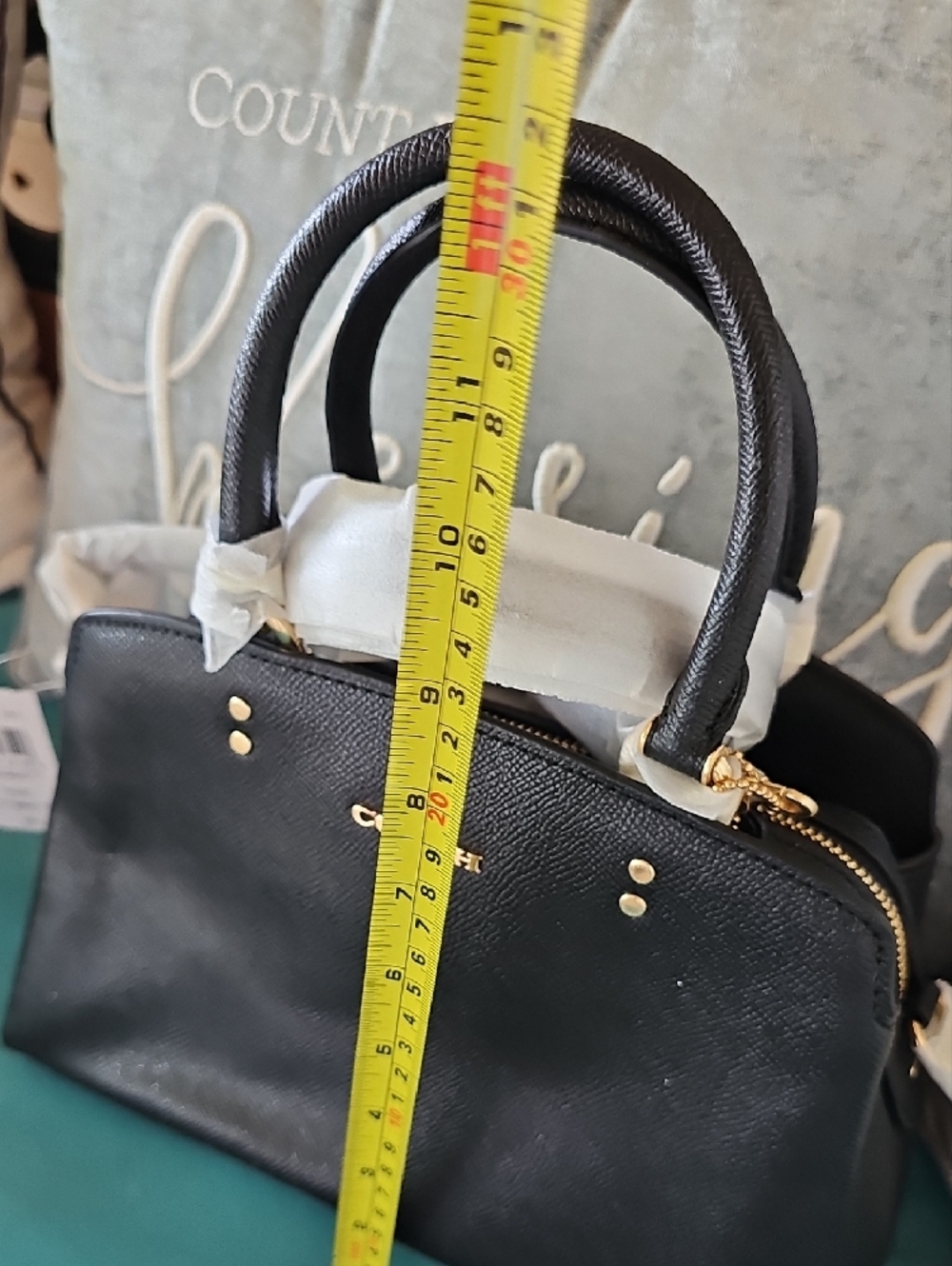 Coach Black Pebbled Leather Satchel with Gold Accents - Picture 11 of 12